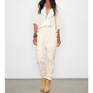 Denim & Supply Ralph Lauren Women Distressed Paint Denim Overalls Medium Utility